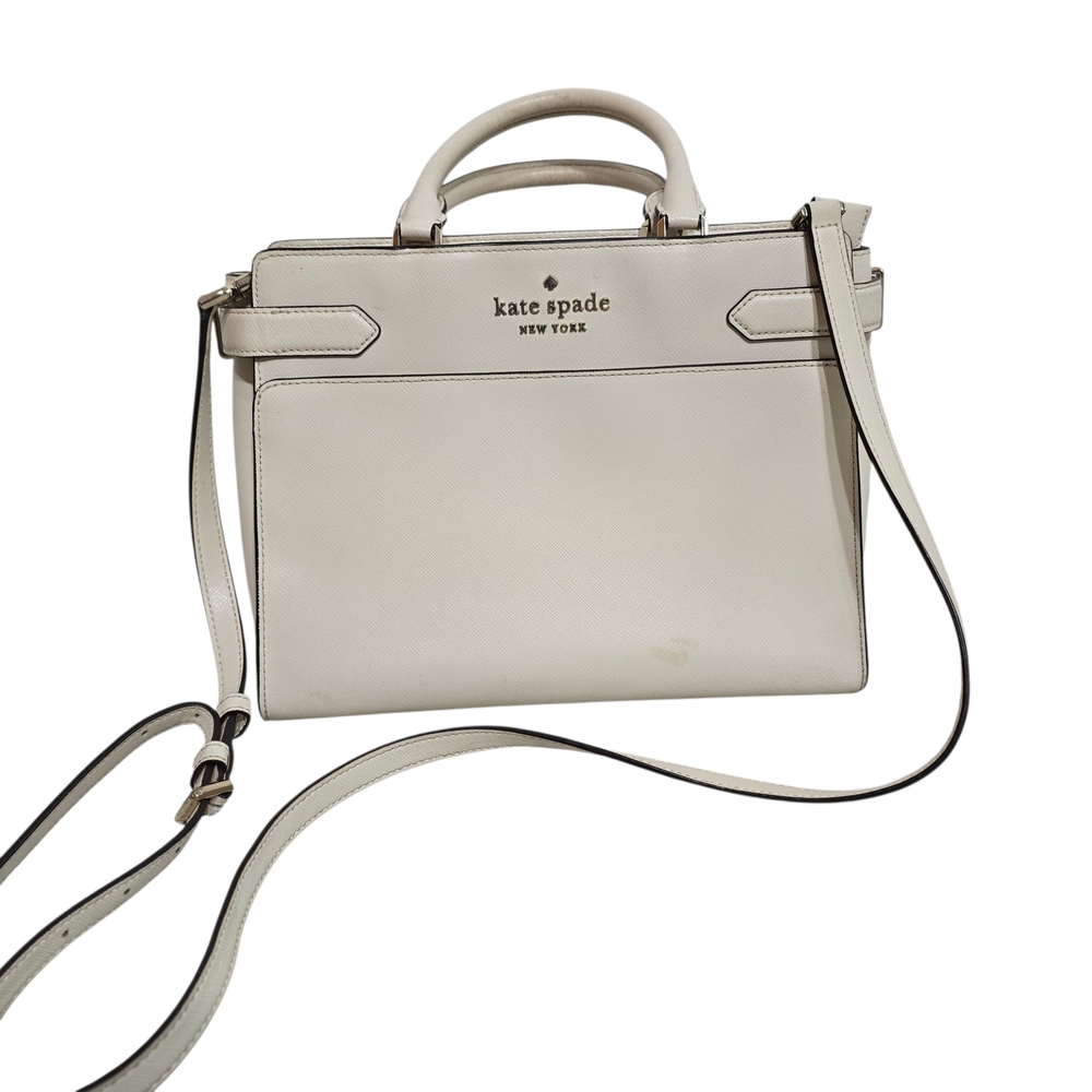 Kate Spade Staci White Parchment Saffiano Leather Satchel Bag